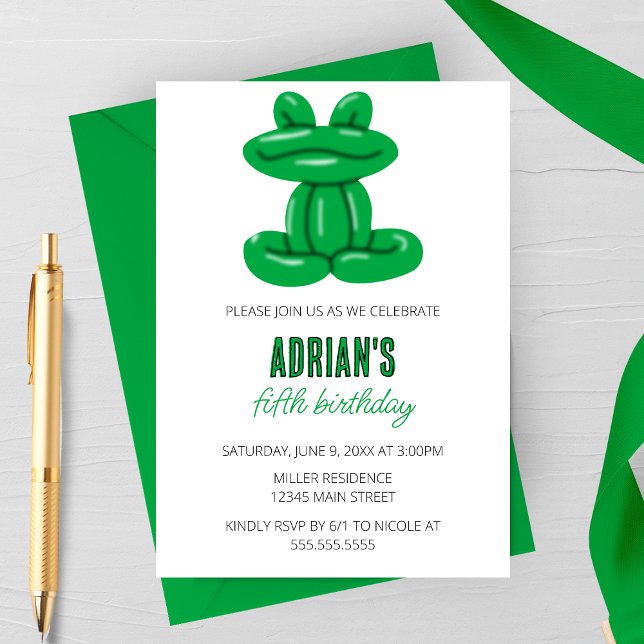 Frog Balloon Animal Birthday Party Invitation (Creator Uploaded)