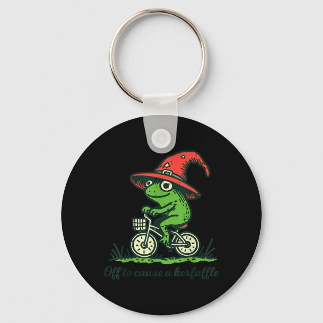 Frog Bicycle Wizard Hat Off to Cause Kerfuffle Men Key Ring (Front)