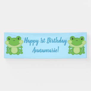Frog Birthday Party Blue Banner