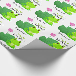Frog Birthday Pun Lotus Leaf Flower Name Wrapping Paper