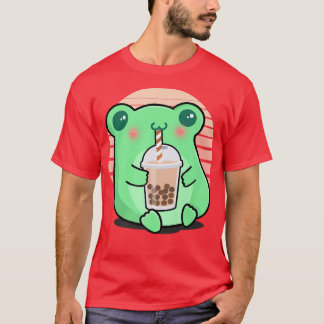 Frog Boba Tea Funny Amphibian Drinking Bubble Tea  T-Shirt
