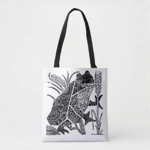 Frog boho floral abstract tote bag