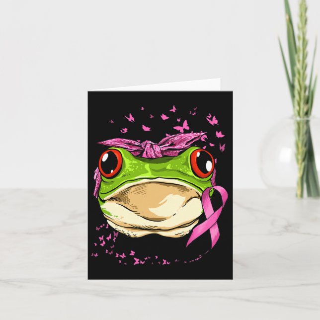 Frog Breast Cancer Awareness Pink Ribbon Cancer Su Card (Front)