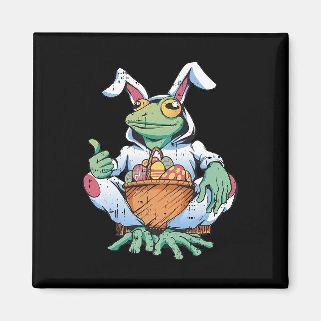 Frog Bunny Ears Easter Egg Hunting Spring Men Wome Magnet (Front)