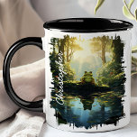 Frog by Forest Stream Reflection  Mug<br><div class="desc">Immerse yourself in nature's serenity with the Frog by Forest Stream Reflection Mug. This beautiful mug features an enchanting image of a frog perched on a rock by a tranquil forest stream, with the lush greenery and gentle light reflected in the water. Customised with your name, it adds a personal...</div>