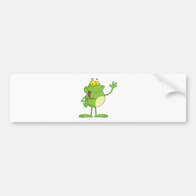 Frog Cartoon Mascot Character Waving A Greeting Bumper Sticker (Front)