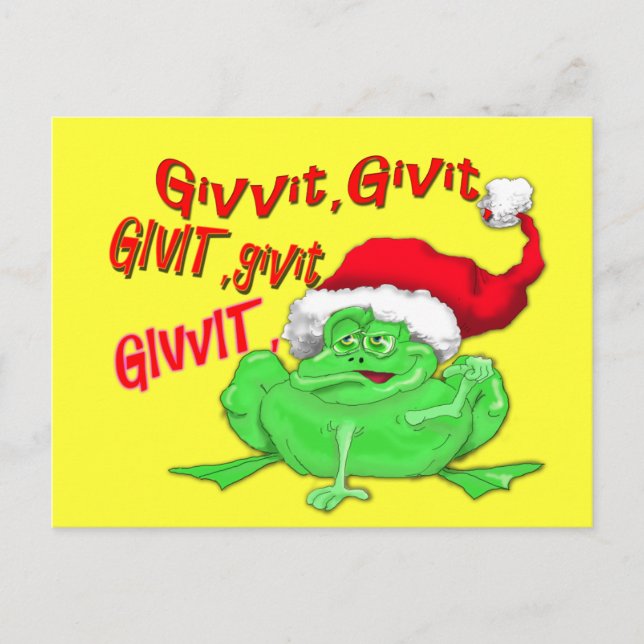Frog cartoon with frog santa hat givit givit givit holiday postcard (Front)