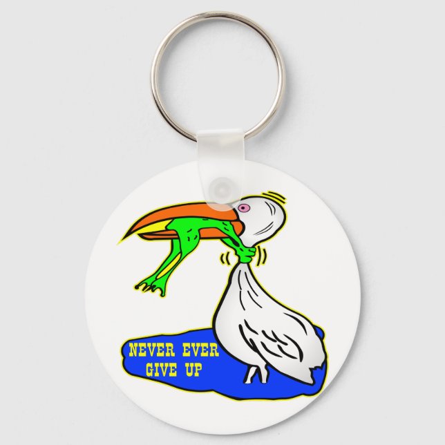 Frog Choking Bird Never Ever Give Up Key Ring (Front)