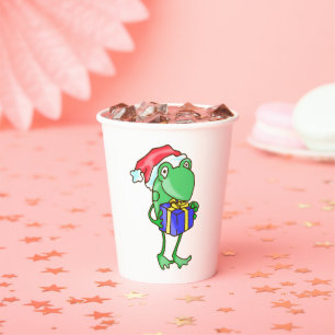 Frog Christmas -- Frog, Present, Santa Hat Paper Cups