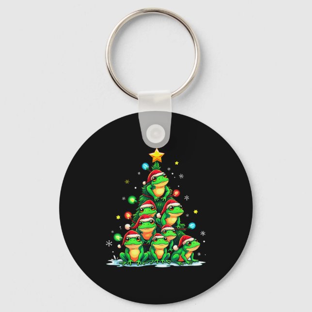 Frog Christmas Tree Funny Hopper Holiday Cute Frog Key Ring (Front)