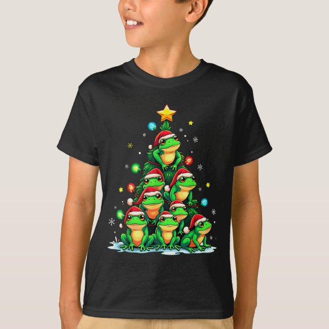 Frog Christmas Tree Funny Hopper Holiday Cute Frog T-Shirt (Front)