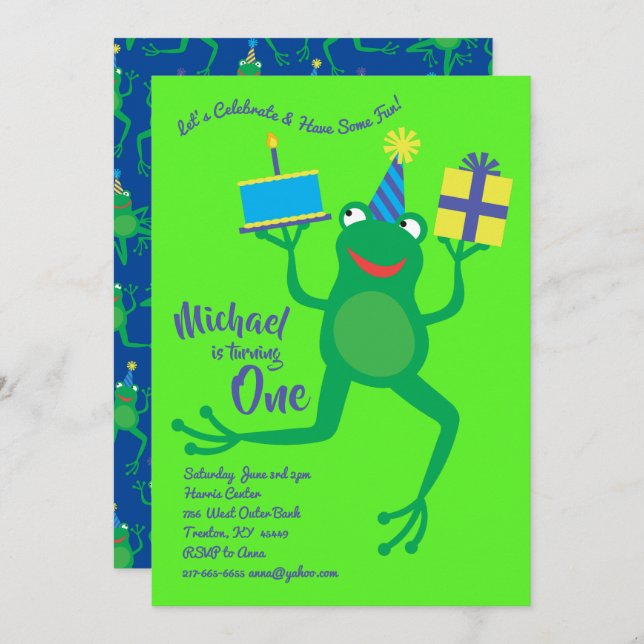 Frog Colourful 1st Birthday Cute Invitations (Front/Back)
