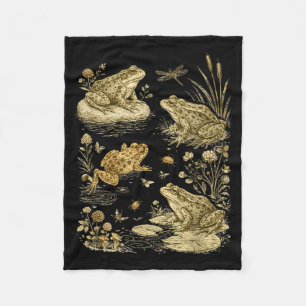 Frog cottagecore life vintage botanical graphic  fleece blanket
