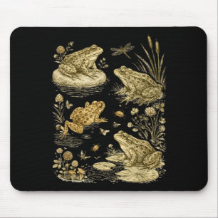 Frog cottagecore life vintage botanical graphic mouse pad