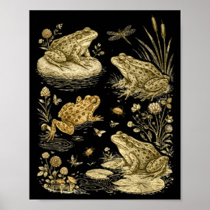Frog cottagecore life vintage botanical graphic poster