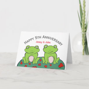 Frog couple 5th wood wedding anniversary card