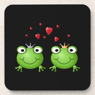 Frog Couple with hearts. Coaster