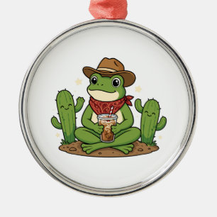Frog Cowboy Western Cactus Animal Lover Gift Metal Tree Decoration