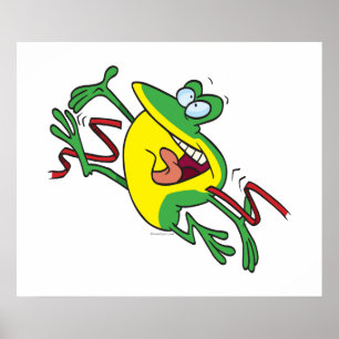 frog crossing finish line cartoon poster
