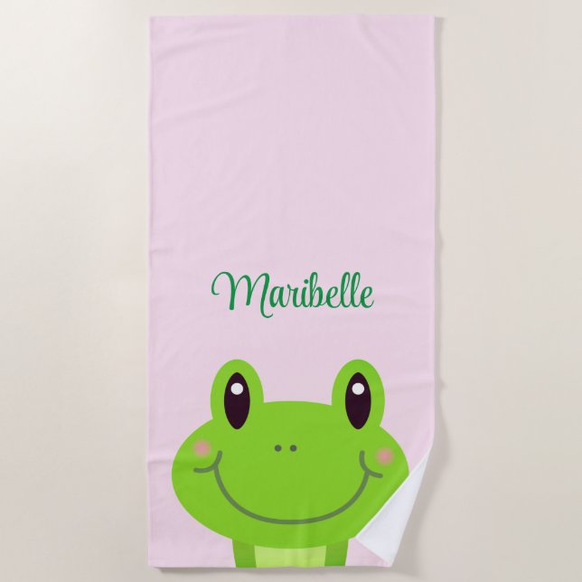 Frog Cute Pink Girly Summer Beach Towel (Front)