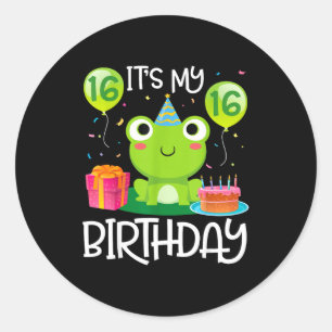 Frog dance balloons cake happy 16 years birthday classic round sticker