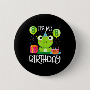 Frog dance balloons cake happy 8 years birthday 6 cm round badge