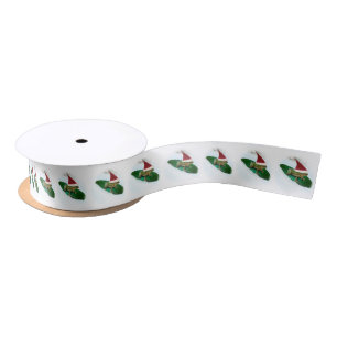 Frog Dashing on Lily Pad Christmas Satin Ribbon