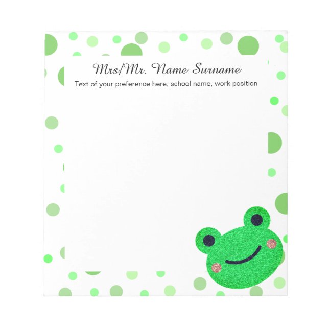 Frog Dot Pattern Green Teacher  Notepad (Front)