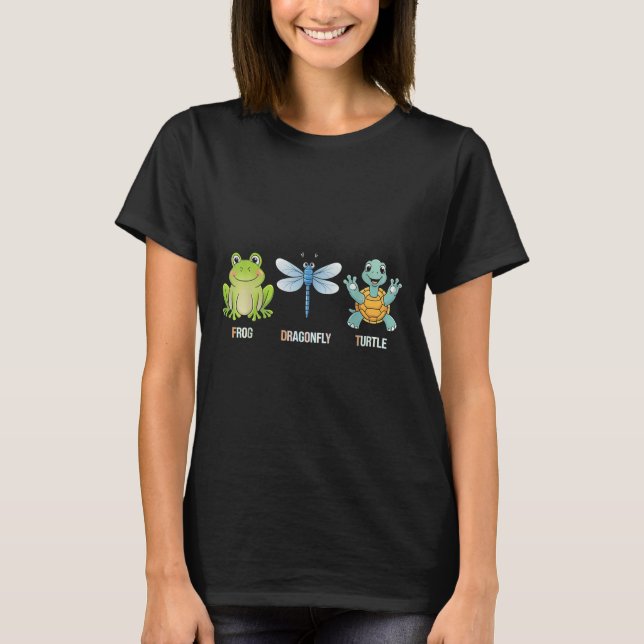 Frog Dragonfly Turtle Funny Cut Animal  T-Shirt (Front)