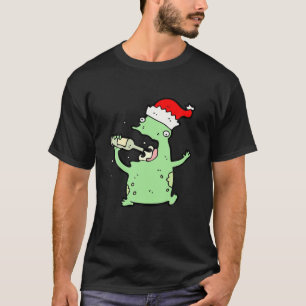 Frog Drinking Beer Funny Santa Hat Frogs Lover Chr T-Shirt