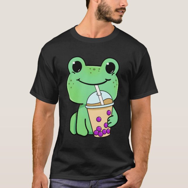 Frog Drinking Bubble Tea T-Shirt (Front)