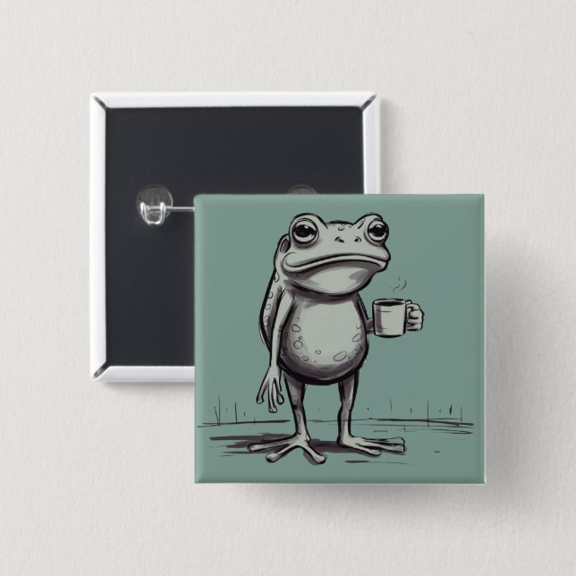 Frog Drinking Coffee Meme Mystical Toad Frog Lover 15 Cm Square Badge (Front & Back)