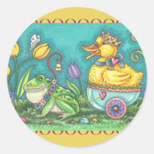 FROG & DUCK PRINCE, CUTE EASTER STICKERS Sheet Rnd