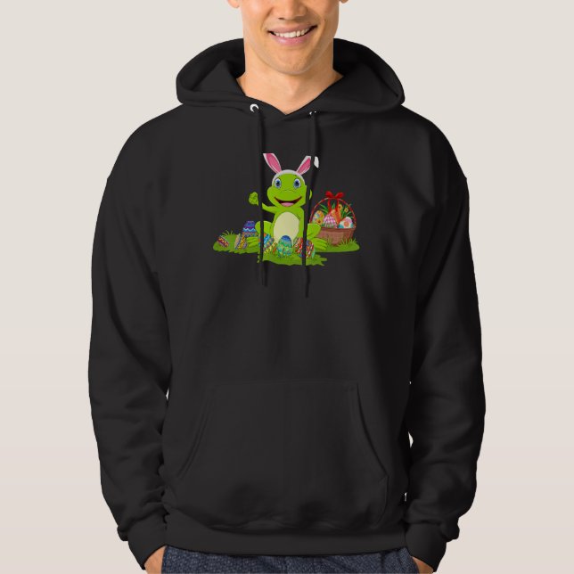 Frog Easter Egg Hunting Bunny Frog Easter Sunday Hoodie (Front)
