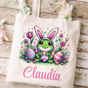 Frog Easter Kids Name Girls Bunny Tote Bag