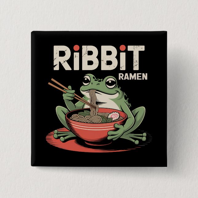 Frog Eating Ramen Funny Ribbit Ramen 15 Cm Square Badge (Front)