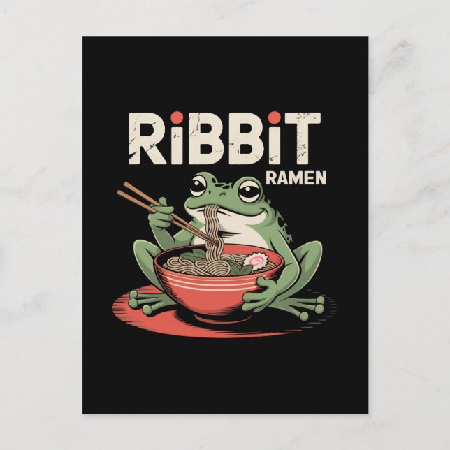 Frog Eating Ramen Funny Ribbit Ramen Holiday Postcard (Front)