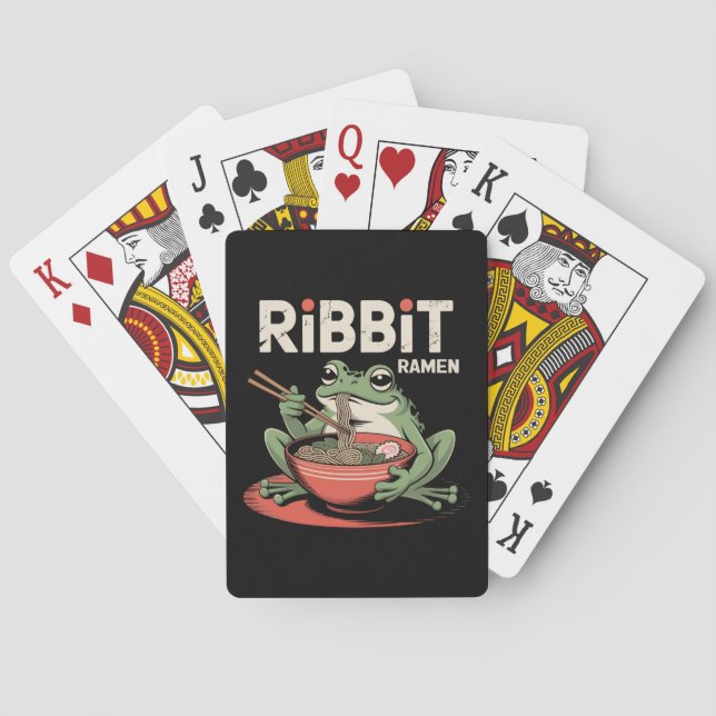 Frog Eating Ramen Funny Ribbit Ramen Playing Cards (Back)