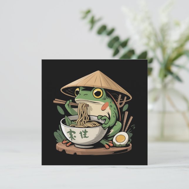 Frog Eating Ramen Kawaii Neko Japanese Noodles  Invitation (Standing Front)