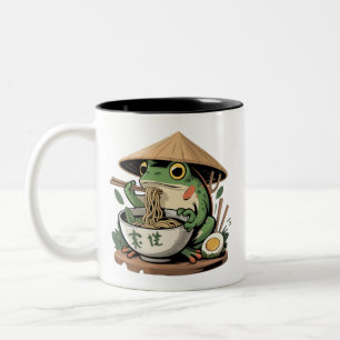 Frog Eating Ramen Kawaii Neko Japanese Noodles Two-Tone Coffee Mug