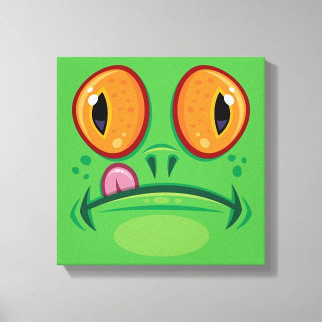 Frog Face with Tongue Cartoon Canvas Print (Front)