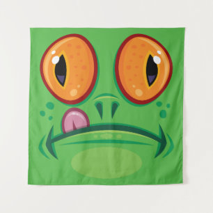 Frog Face with Tongue Cartoon Tapestry