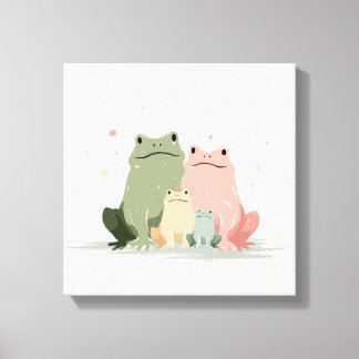 Frog Family – Cute Whimsical Animal Art Canvas Print