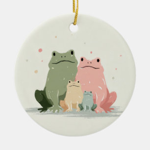 Frog Family – Cute Whimsical Animal Art Ceramic Tree Decoration