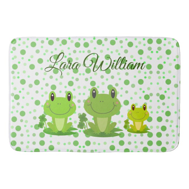 Frog Family Green Kids Bath Mat (Front)
