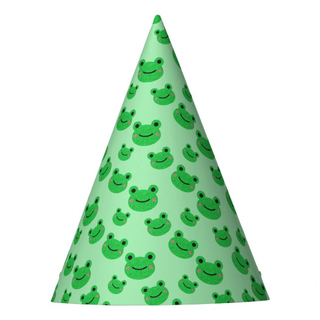 Frog First Birthday party Croaking Green Glitter Hat (Front)