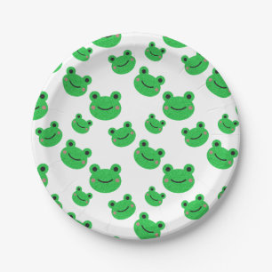 Frog First Birthday party Croaking Green Glitter Paper Plate