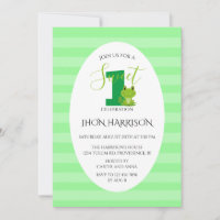 Frog First birthday party Stripes Invitation