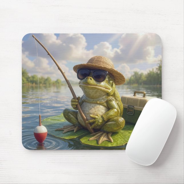 Frog Fishing From a Lily Pad Mouse Pad (With Mouse)
