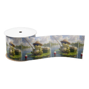 Frog Fishing From a Lily Pad Satin Ribbon